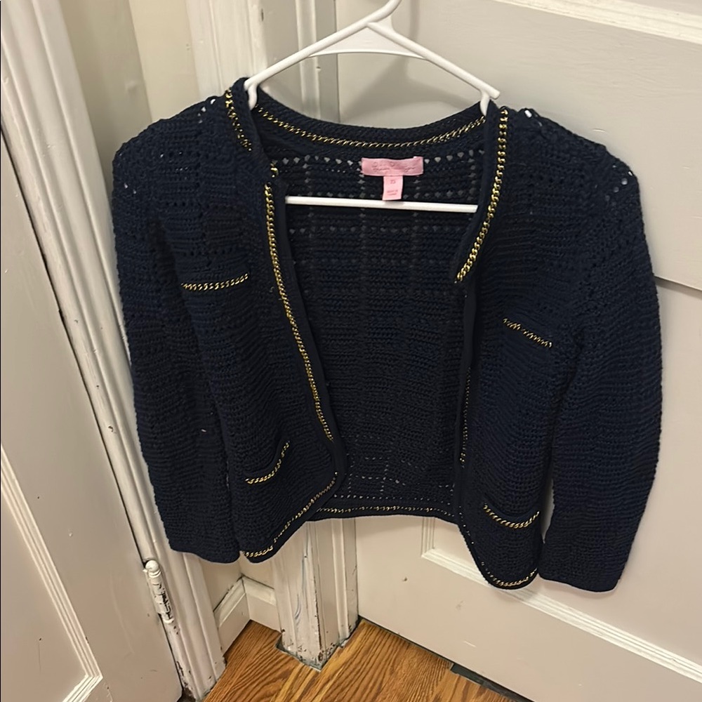 Lilly Pulitzer crochet navy Blazer with Gold Trim
